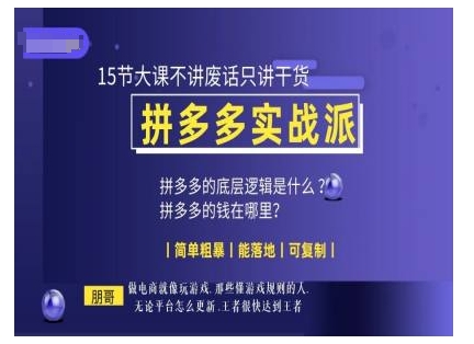 朋哥电商(拼多多实战派)，15节大课不讲废话只讲干货，简单粗暴 能落地 可复制-51资源库