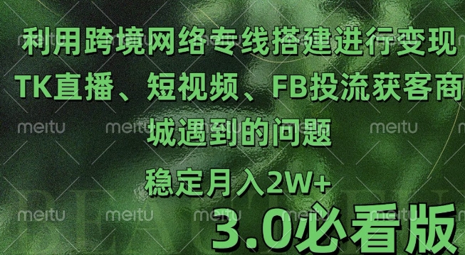利用跨境电商网络及搭建TK直播、短视频、FB投流获客以及商城遇到的问题进行变现3.0必看版【揭秘】-51资源库