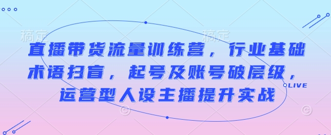 直播带货流量训练营，行业基础术语扫盲，起号及账号破层级，运营型人设主播提升实战-51资源库