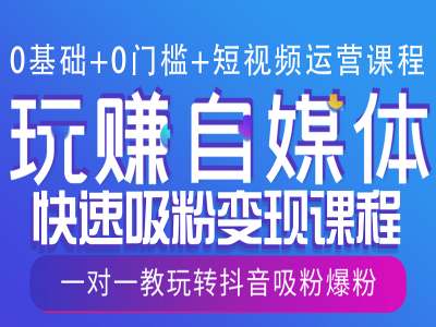 0基础+0门槛+短视频运营课程，玩赚自媒体快速吸粉变现课程，一对一教玩转抖音吸粉爆粉-51资源库