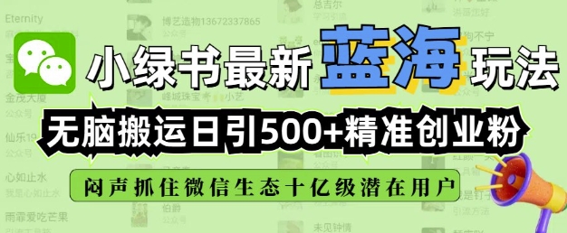 小绿书无脑搬运引流，全自动日引500精准创业粉，微信生态内又一个闷声发财的机会-51资源库