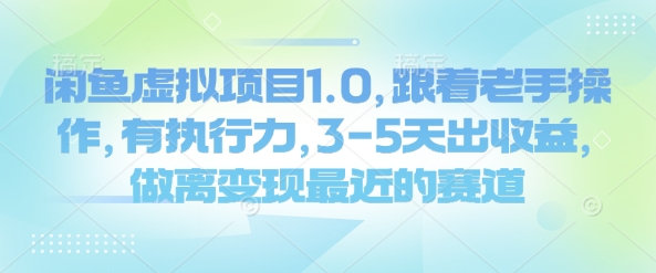 闲鱼虚拟项目1.0，跟着老手操作，有执行力，3-5天出收益，做离变现最近的赛道-51资源库