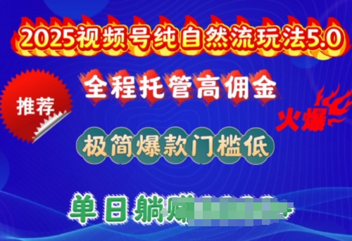 2025视频号纯自然流玩法5.0，全程托管高佣金，极简爆款门槛低，单日收益多张【揭秘】-51资源库