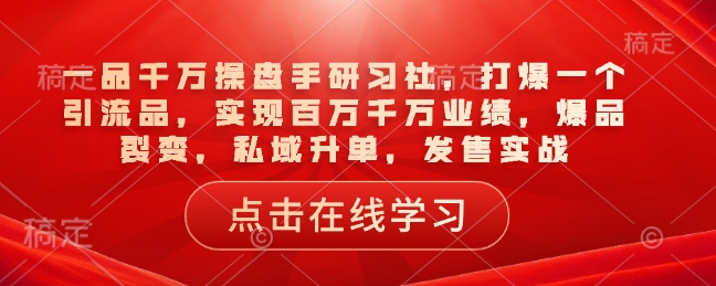 一品千万操盘手研习社，打爆一个引流品，实现百万千万业绩，爆品裂变，私域升单，发售实战-51资源库