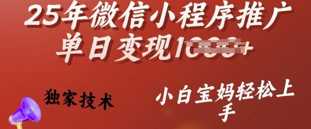 25年微信小程序推广单日变现多张，独家技术，小白宝妈轻松上手【揭秘】-51资源库
