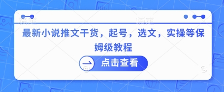 最新小说推文干货，起号，选文，实操等保姆级教程-51资源库