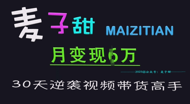 麦子甜30天逆袭视频带货高手，单月变现6W加特训营-51资源库