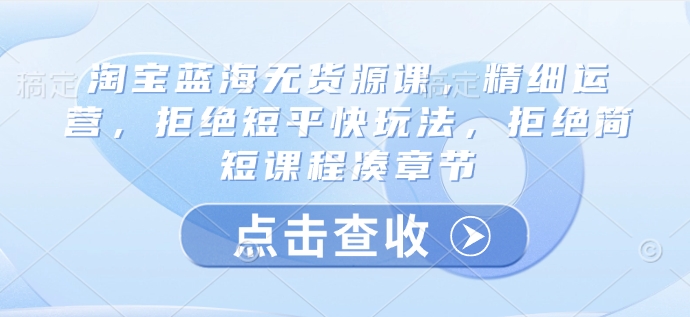 淘宝蓝海无货源课，精细运营，拒绝短平快玩法，拒绝简短课程凑章节-51资源库