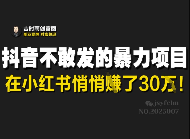 抖音不敢发的暴利项目，在小红书悄悄挣了30W-51资源库
