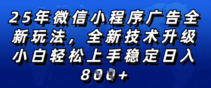 2025年微信小程序全新玩法纯小白易上手，稳定日入多张，技术全新升级，全网首发【揭秘】-51资源库