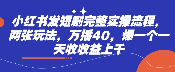 小红书发短剧完整实操流程，两张玩法，万播40，爆一个一天收收益上千-51资源库