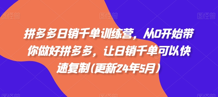 拼多多日销千单训练营，从0开始带你做好拼多多，让日销千单可以快速复制(更新25年2月)-51资源库