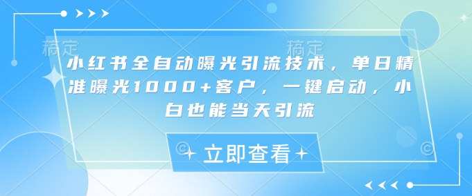 小红书全自动曝光引流技术，单日精准曝光1000+客户，一键启动，小白也能当天引流【揭秘】-51资源库