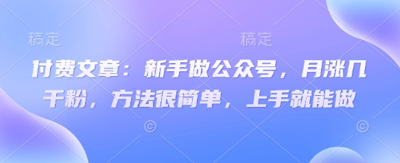 付费文章：新手做公众号，月涨几干粉，方法很简单，上手就能做-51资源库