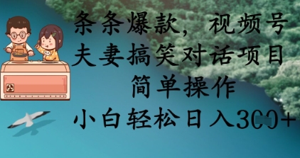 条条爆款，视频号夫妻搞笑对话项目，简单操作，小白轻松日入3张+-51资源库