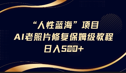人性蓝海AI老照片修复项目保姆级教程，长期复购，轻松日入5张-51资源库