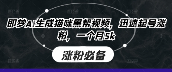 即梦AI生成猫咪黑帮视频，迅速起号涨粉，一个月5k-51资源库