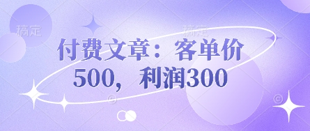 付费文章：客单价500，利润300-51资源库